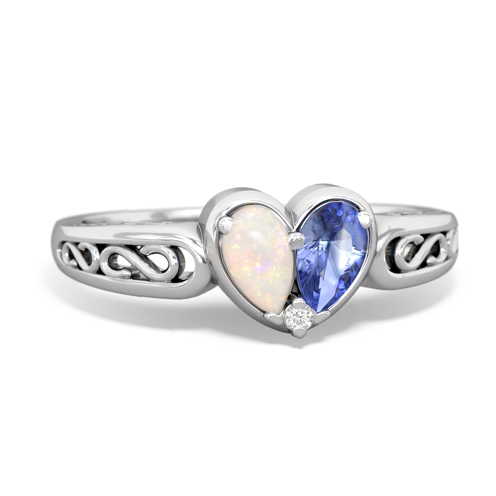 Opal Filligree 'One Heart' 14K White Gold ring R5070