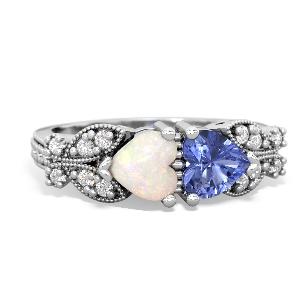 Opal Diamond Butterflies 14K White Gold ring R5601