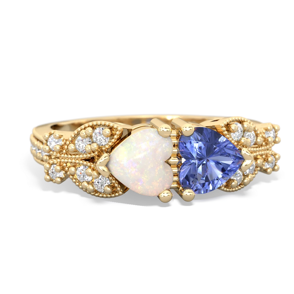 Opal Diamond Butterflies 14K Yellow Gold ring R5601