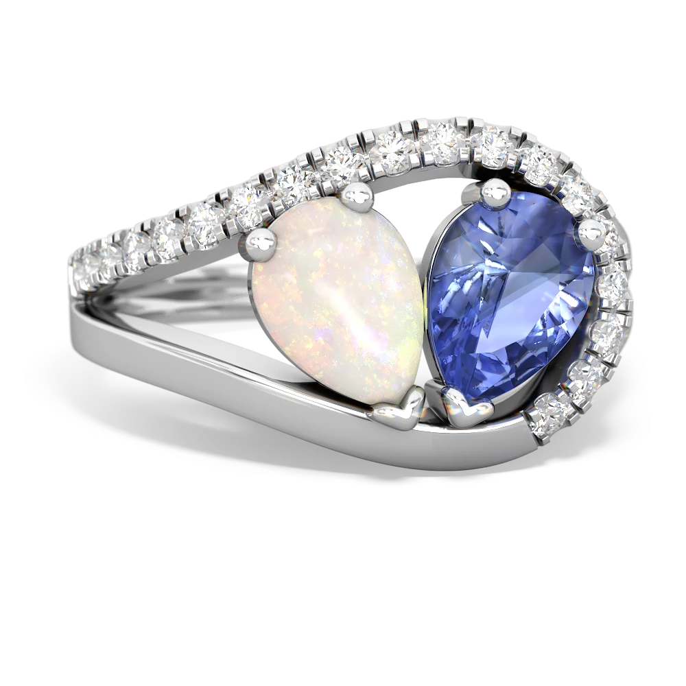 Opal Nestled Heart Keepsake 14K White Gold ring R5650