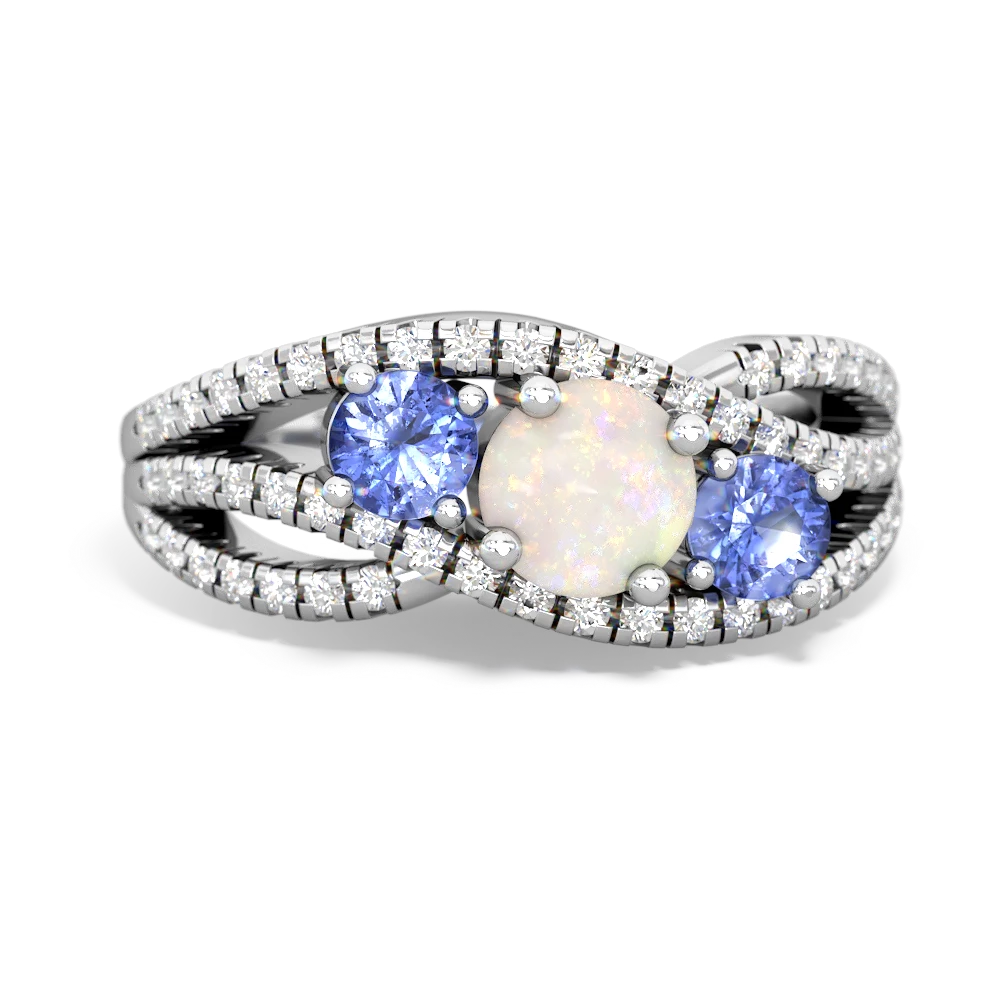 Opal Three Stone Aurora 14K White Gold ring R3080