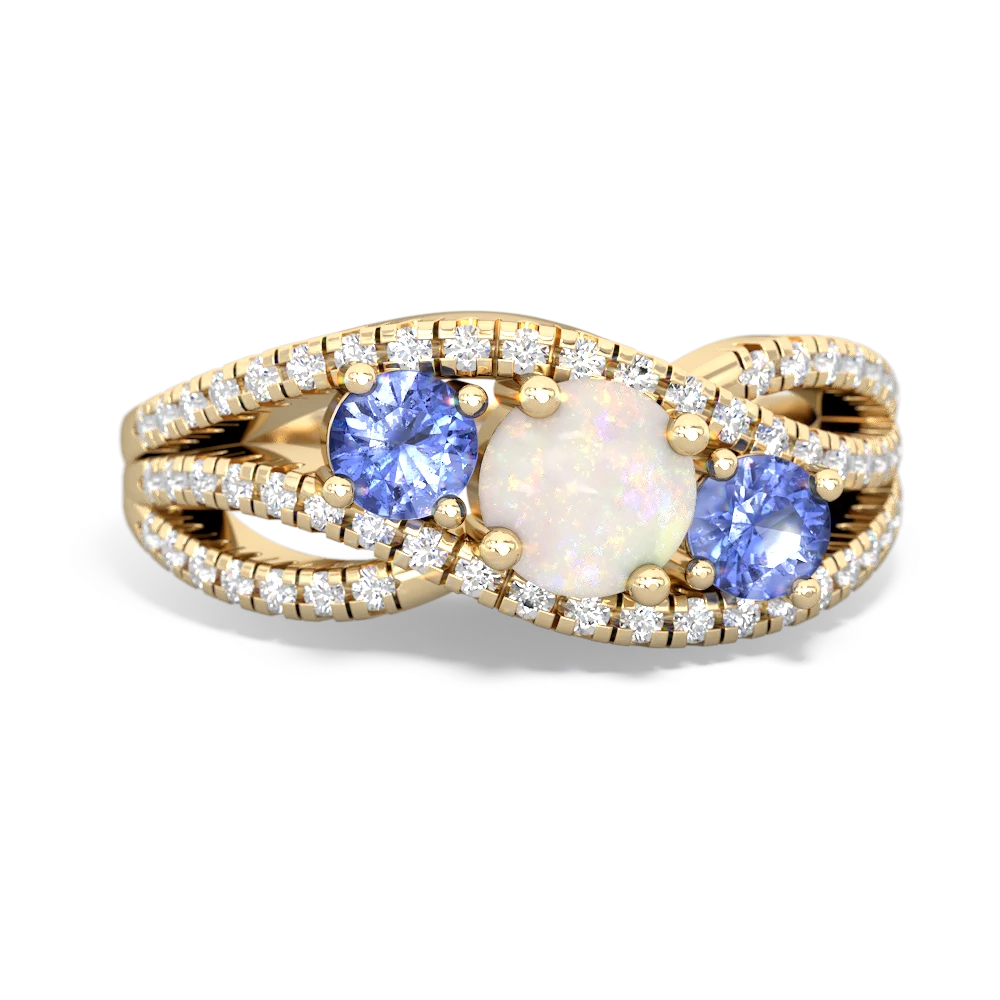 Opal Three Stone Aurora 14K Yellow Gold ring R3080