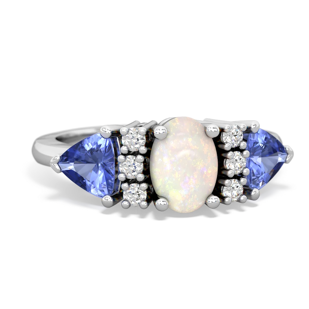 Opal Antique Style Three Stone 14K White Gold ring R2186