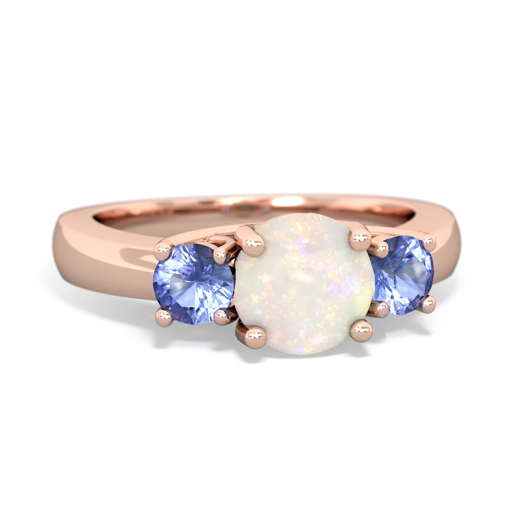 Opal Three Stone Round Trellis 14K Rose Gold ring R4018