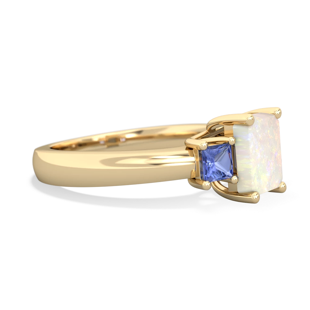 Opal Three Stone Emerald-Cut Trellis 14K Yellow Gold ring R4021