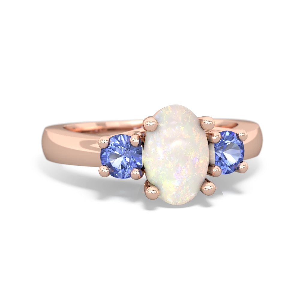 Opal Three Stone Oval Trellis 14K Rose Gold ring R4024