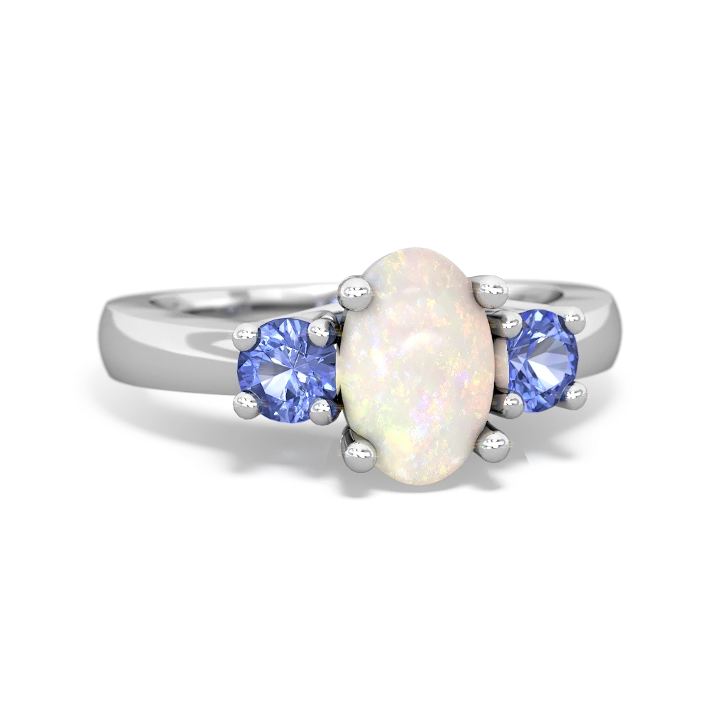 Opal Three Stone Oval Trellis 14K White Gold ring R4024