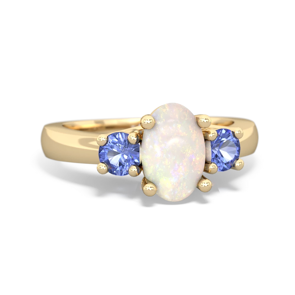 Opal Three Stone Oval Trellis 14K Yellow Gold ring R4024