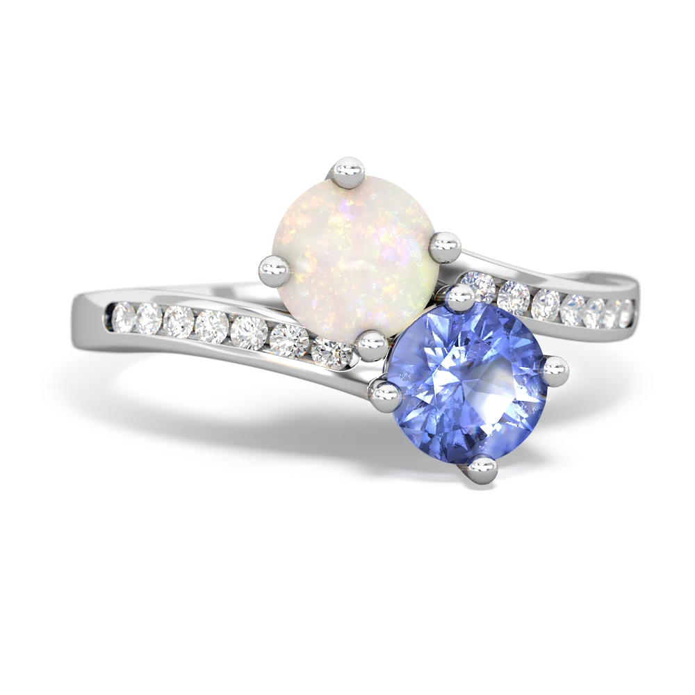 Opal Channel Set Two Stone 14K White Gold ring R5303