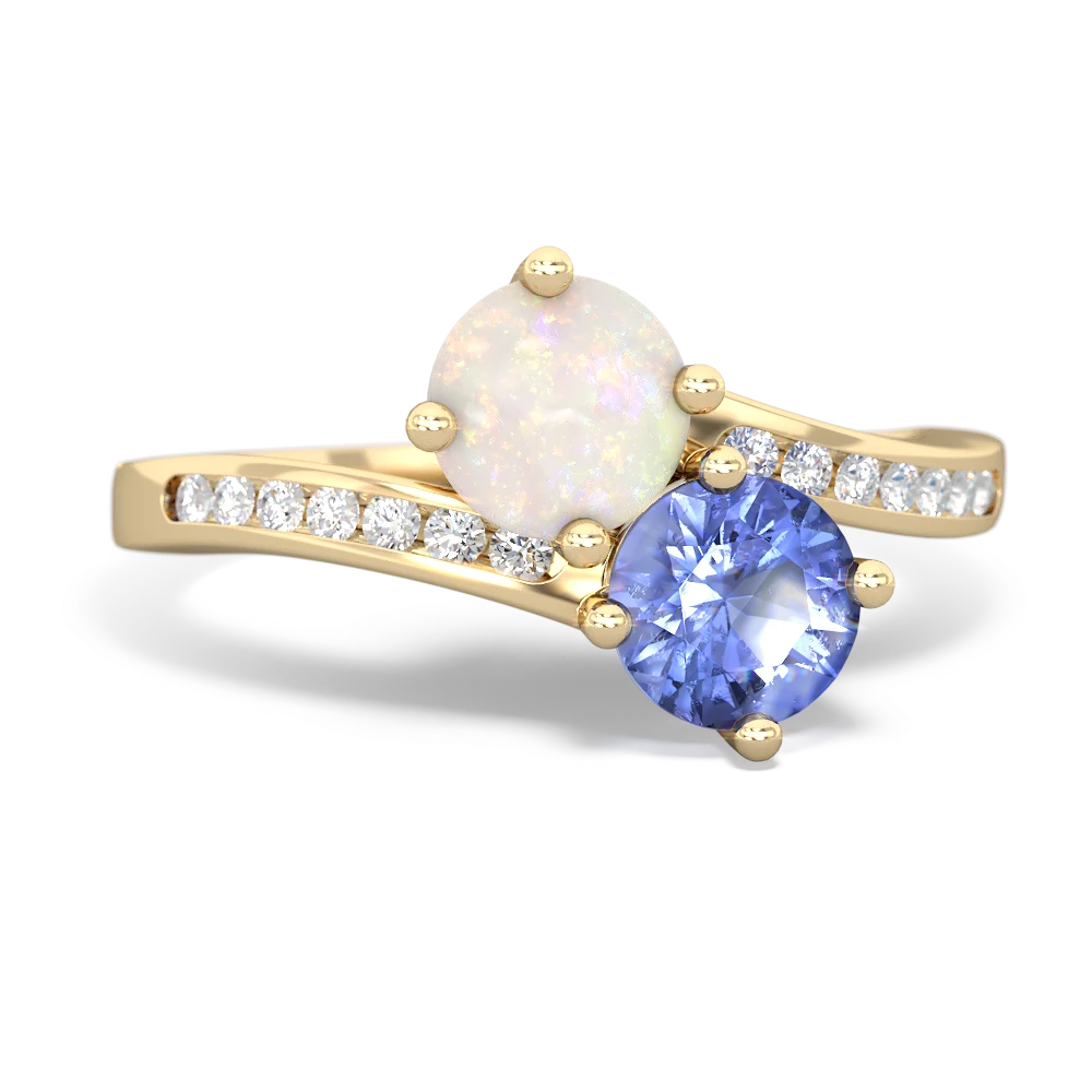 Opal Channel Set Two Stone 14K Yellow Gold ring R5303