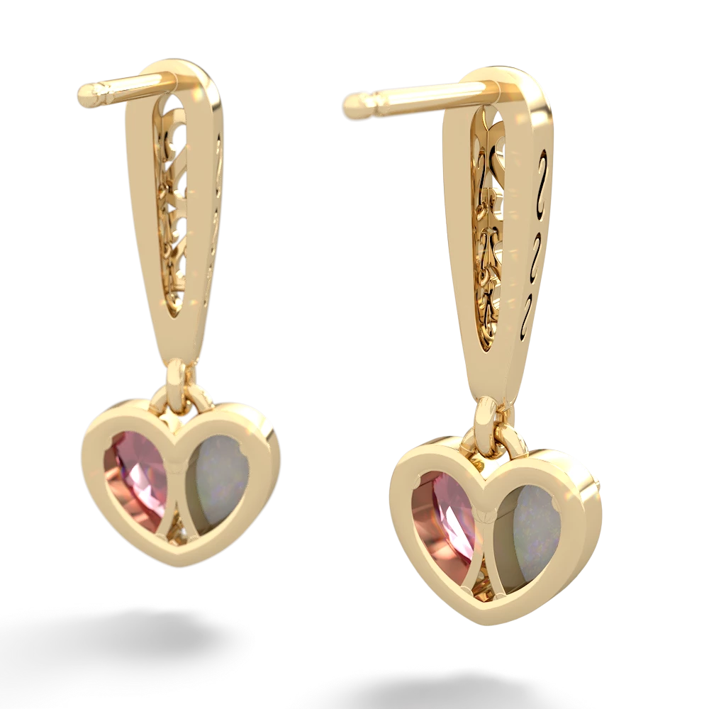 Opal Filligree Heart 14K Yellow Gold earrings E5070