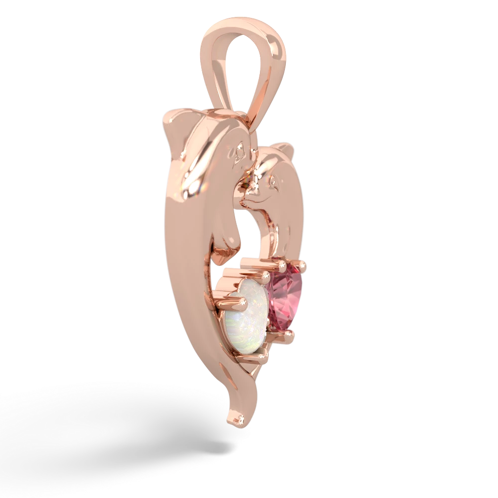 Opal Dolphin Heart 14K Rose Gold pendant P5820