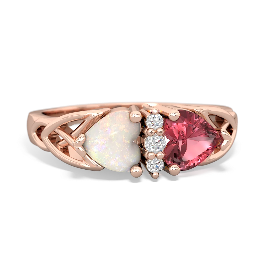 Opal Celtic Knot Double Heart 14K Rose Gold ring R5040