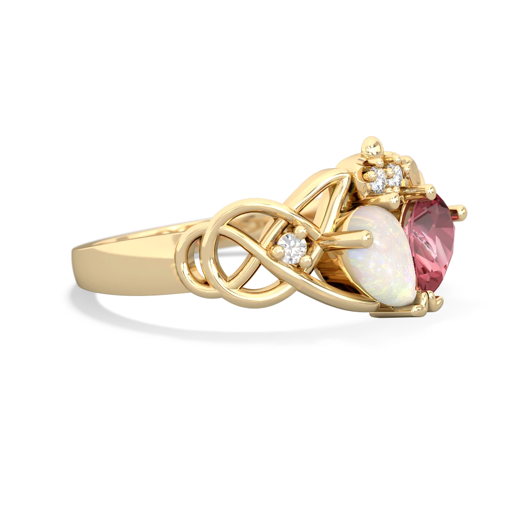 Opal 'One Heart' Celtic Knot Claddagh 14K Yellow Gold ring R5322