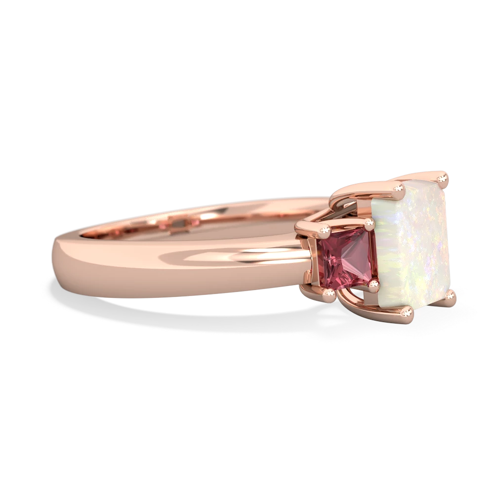 Opal Three Stone Emerald-Cut Trellis 14K Rose Gold ring R4021