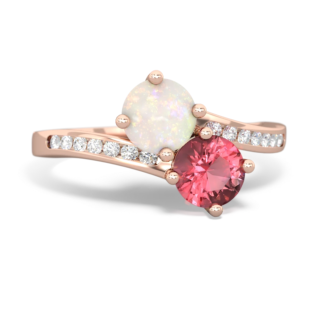 Opal Channel Set Two Stone 14K Rose Gold ring R5303