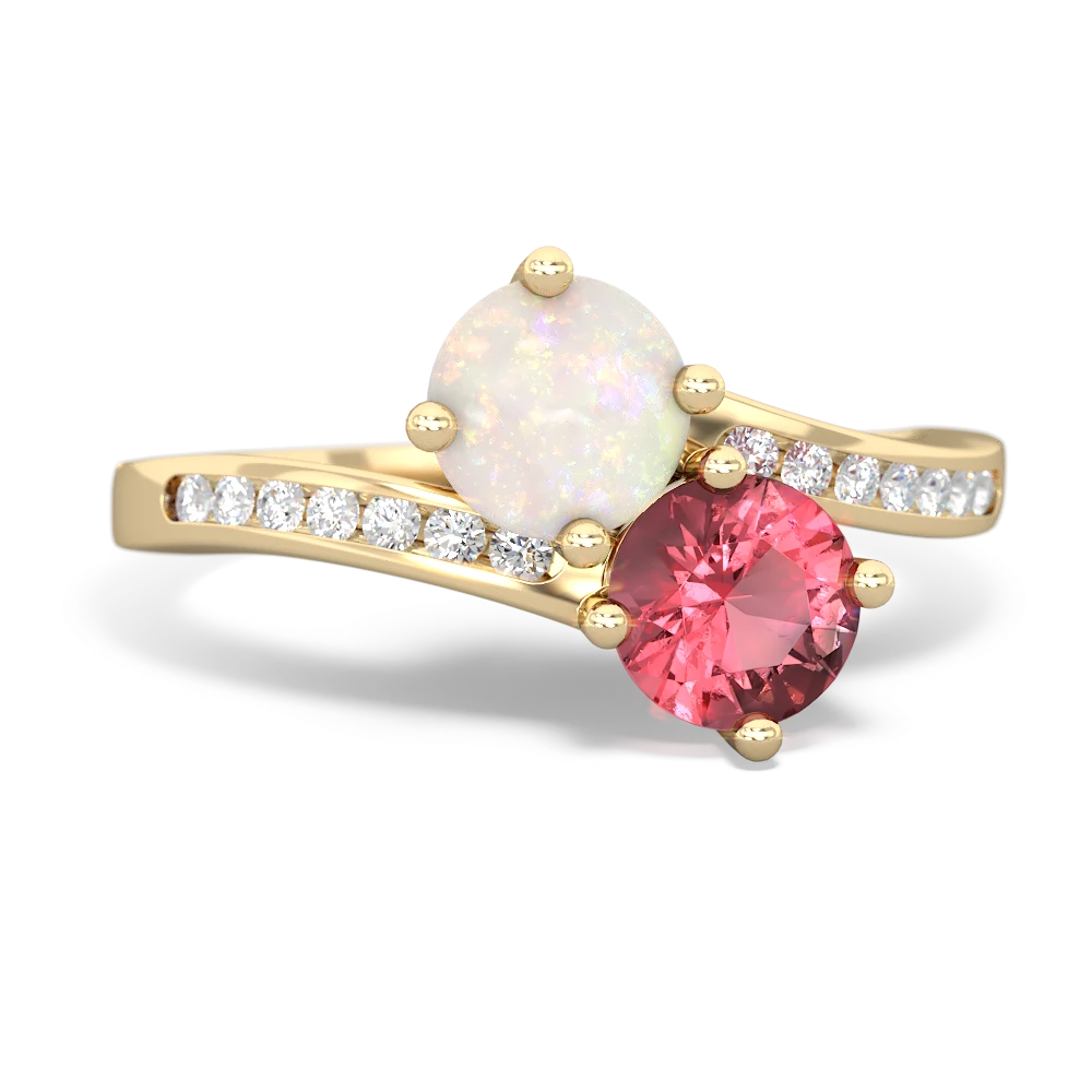 Opal Channel Set Two Stone 14K Yellow Gold ring R5303