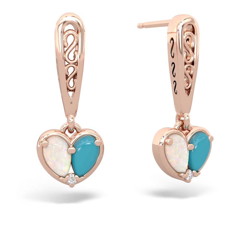 Opal Filligree Heart 14K Rose Gold earrings E5070