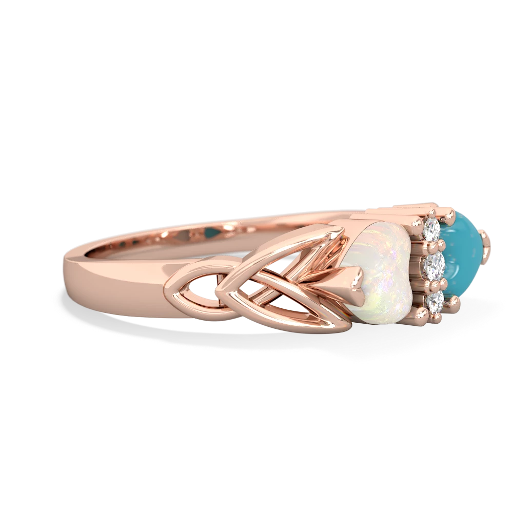 Opal Celtic Knot Double Heart 14K Rose Gold ring R5040