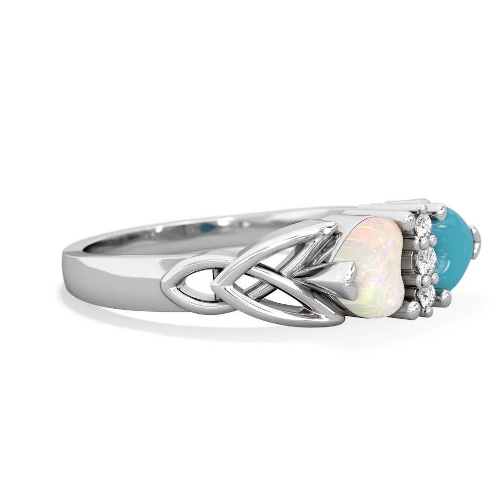 Opal Celtic Knot Double Heart 14K White Gold ring R5040