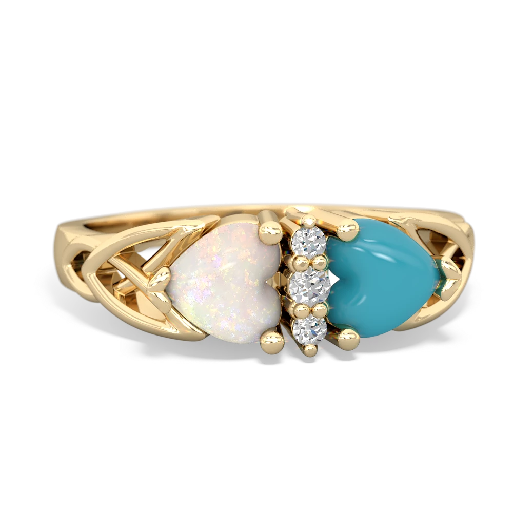 Opal Celtic Knot Double Heart 14K Yellow Gold ring R5040