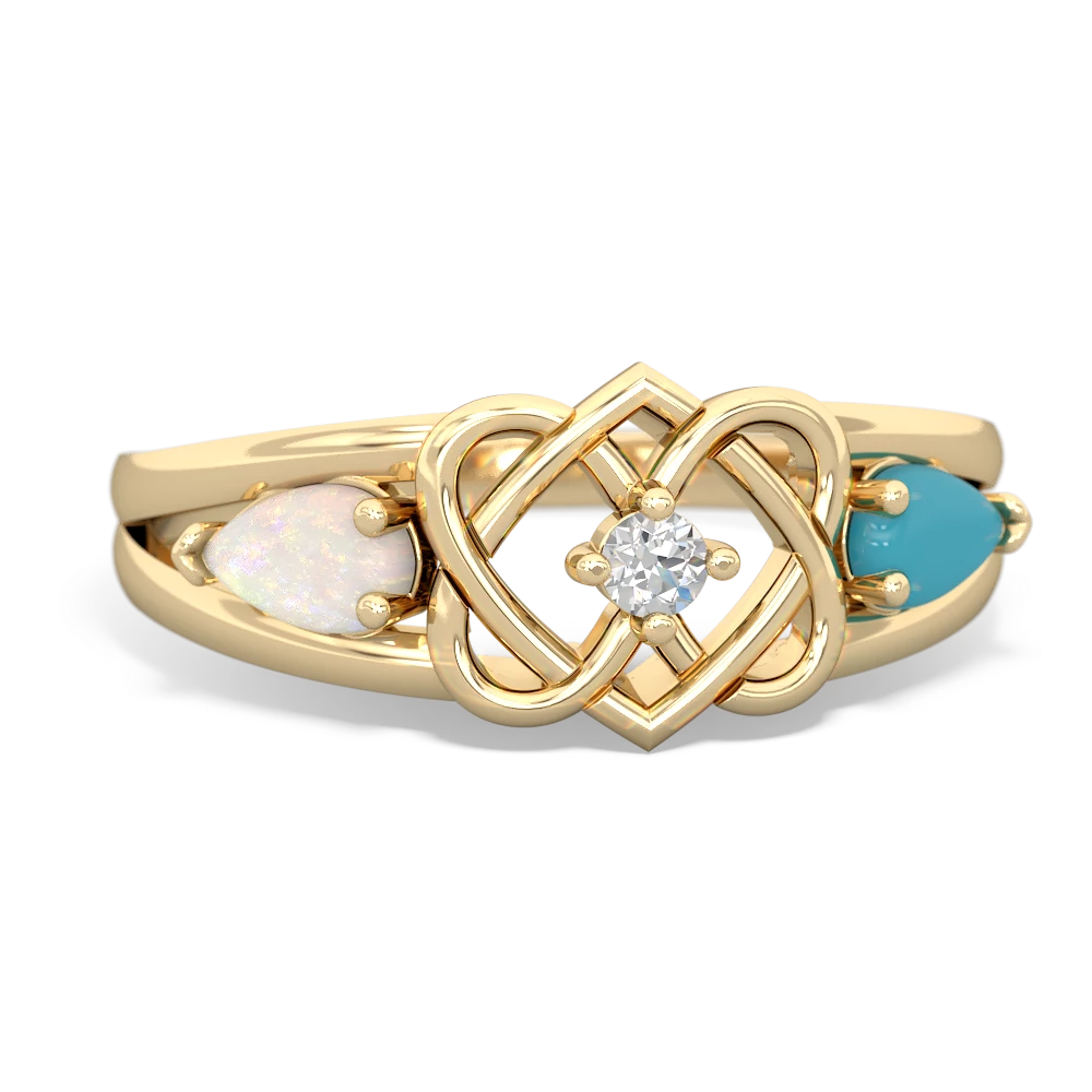 Opal Hearts Intertwined 14K Yellow Gold ring R5880