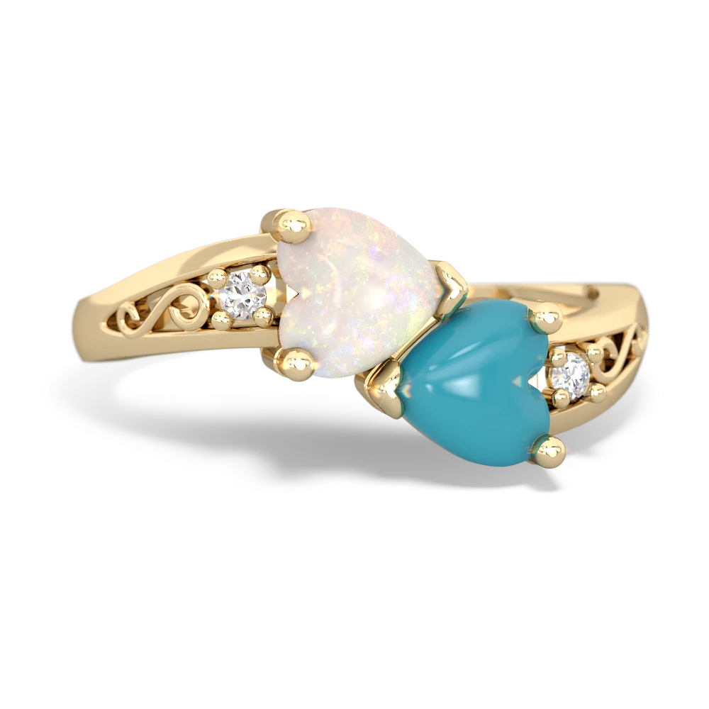 Opal Snuggling Hearts 14K Yellow Gold ring R2178