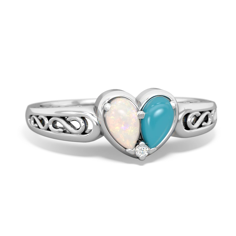 Opal Filligree 'One Heart' 14K White Gold ring R5070