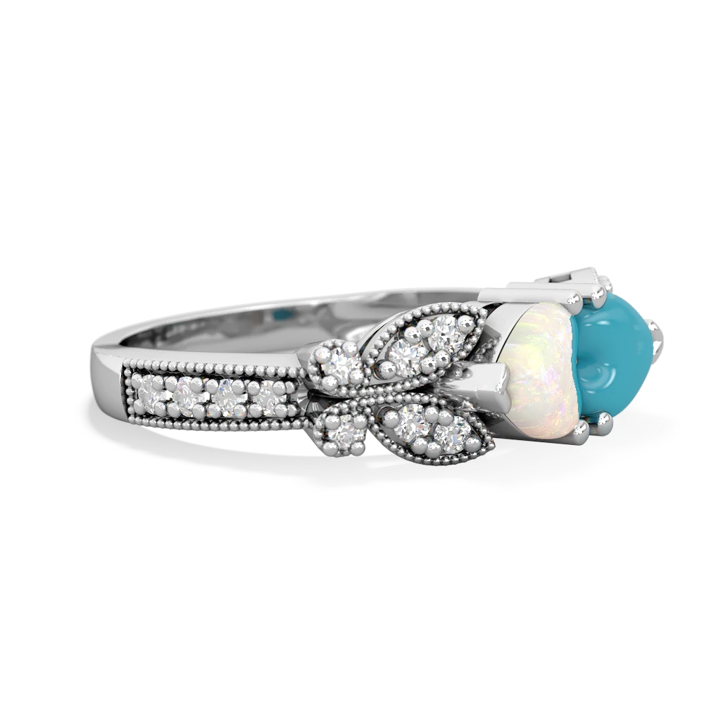 Opal Diamond Butterflies 14K White Gold ring R5601