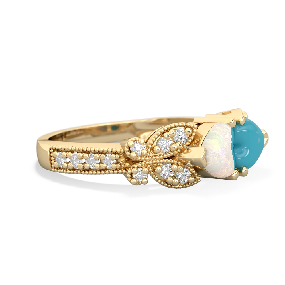 Opal Diamond Butterflies 14K Yellow Gold ring R5601