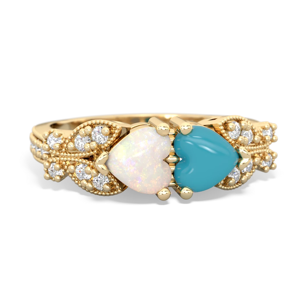 Opal Diamond Butterflies 14K Yellow Gold ring R5601