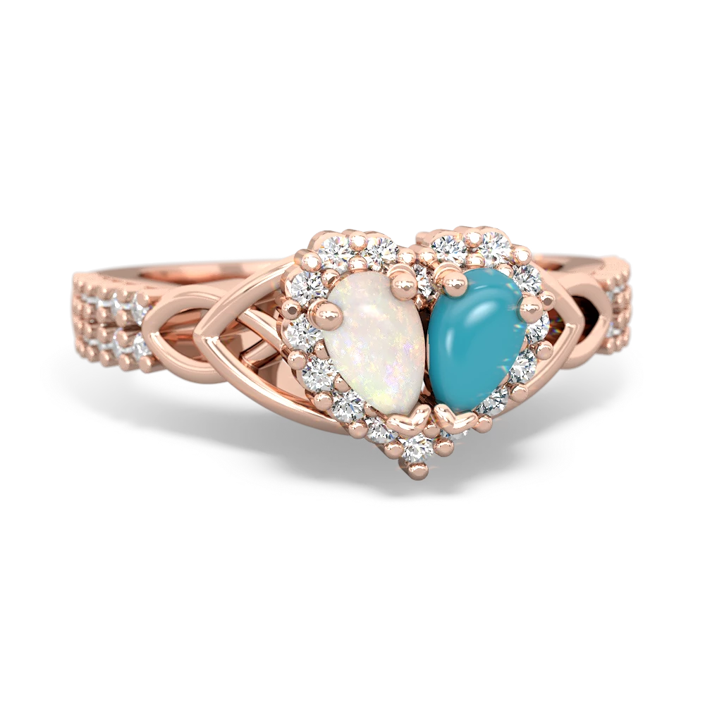 Opal Celtic Knot Two Hearts As One 14K Rose Gold ring R2644HRT