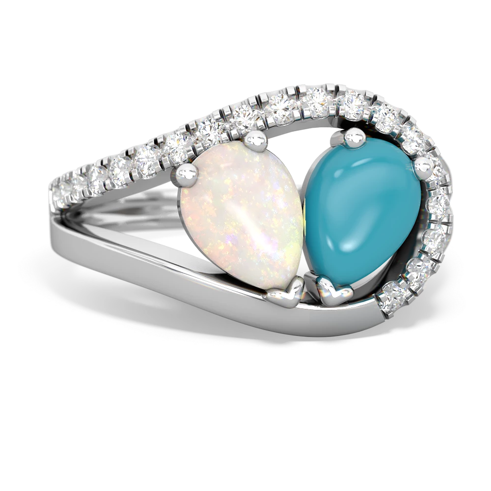 Opal Nestled Heart Keepsake 14K White Gold ring R5650