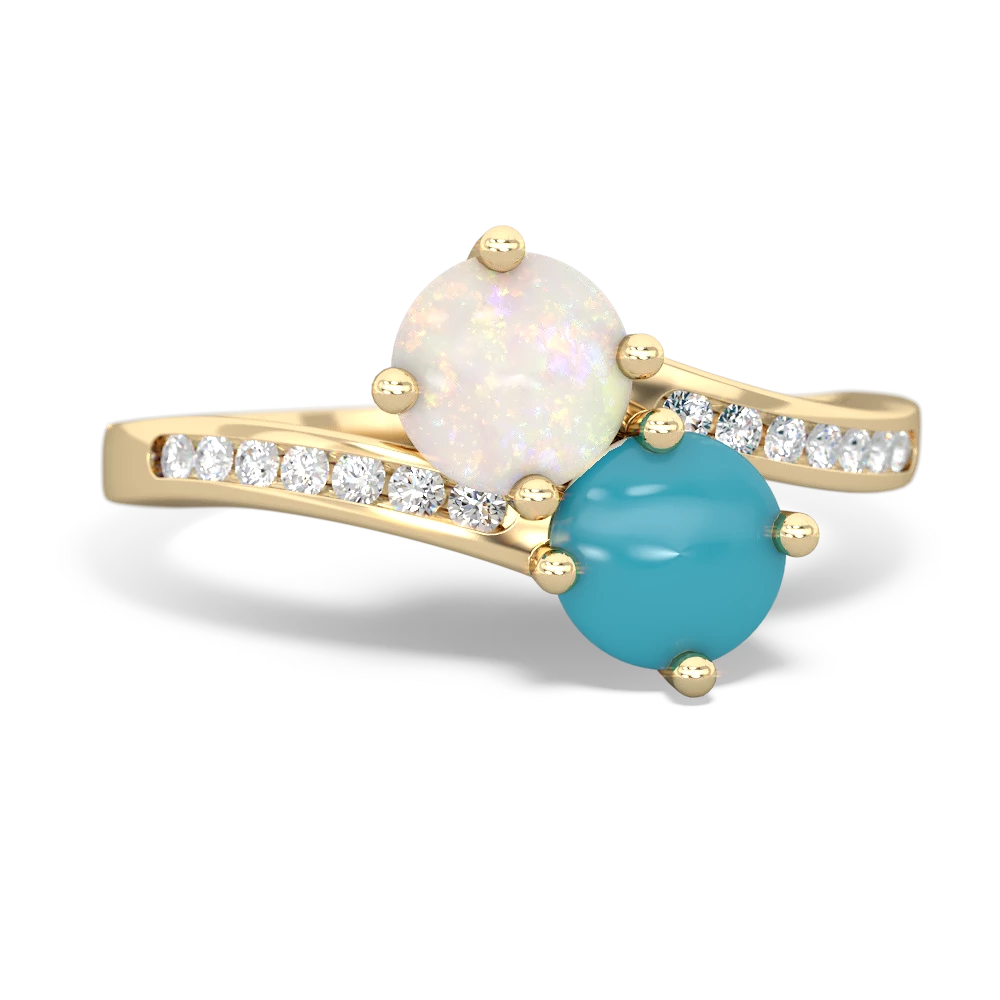 Opal Channel Set Two Stone 14K Yellow Gold ring R5303