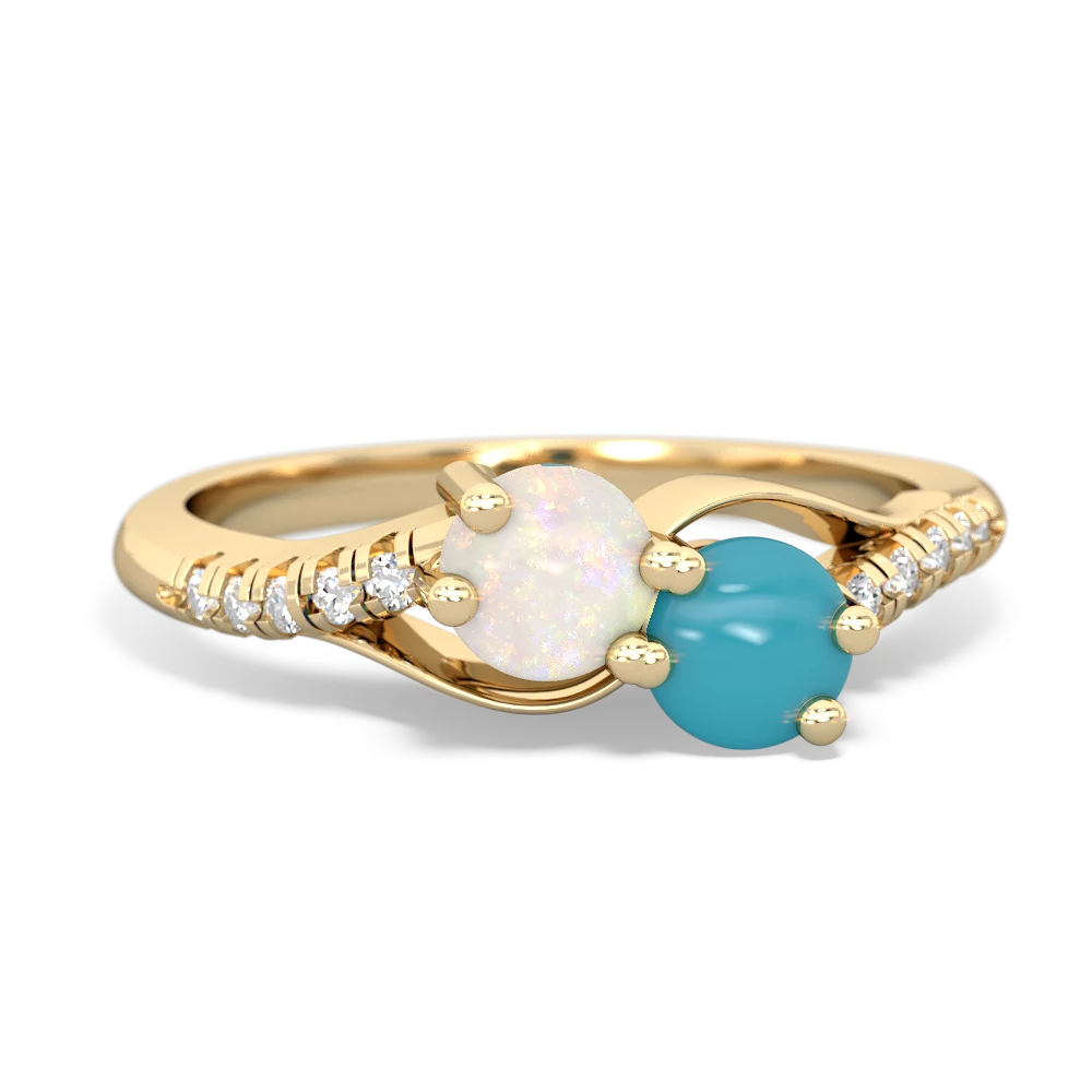 Opal Infinity Pave Two Stone 14K Yellow Gold ring R5285