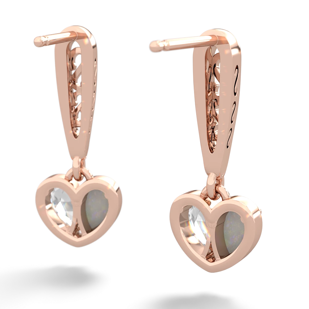 Opal Filligree Heart 14K Rose Gold earrings E5070