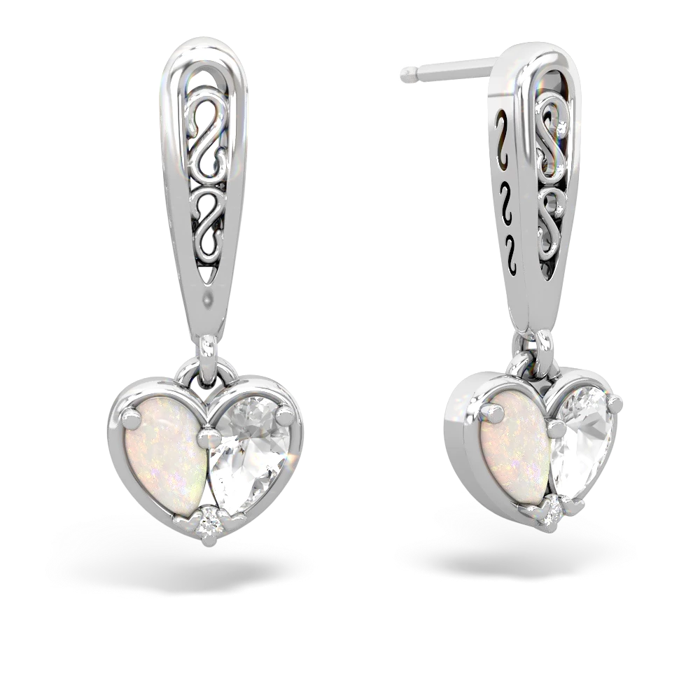 Opal Filligree Heart 14K White Gold earrings E5070