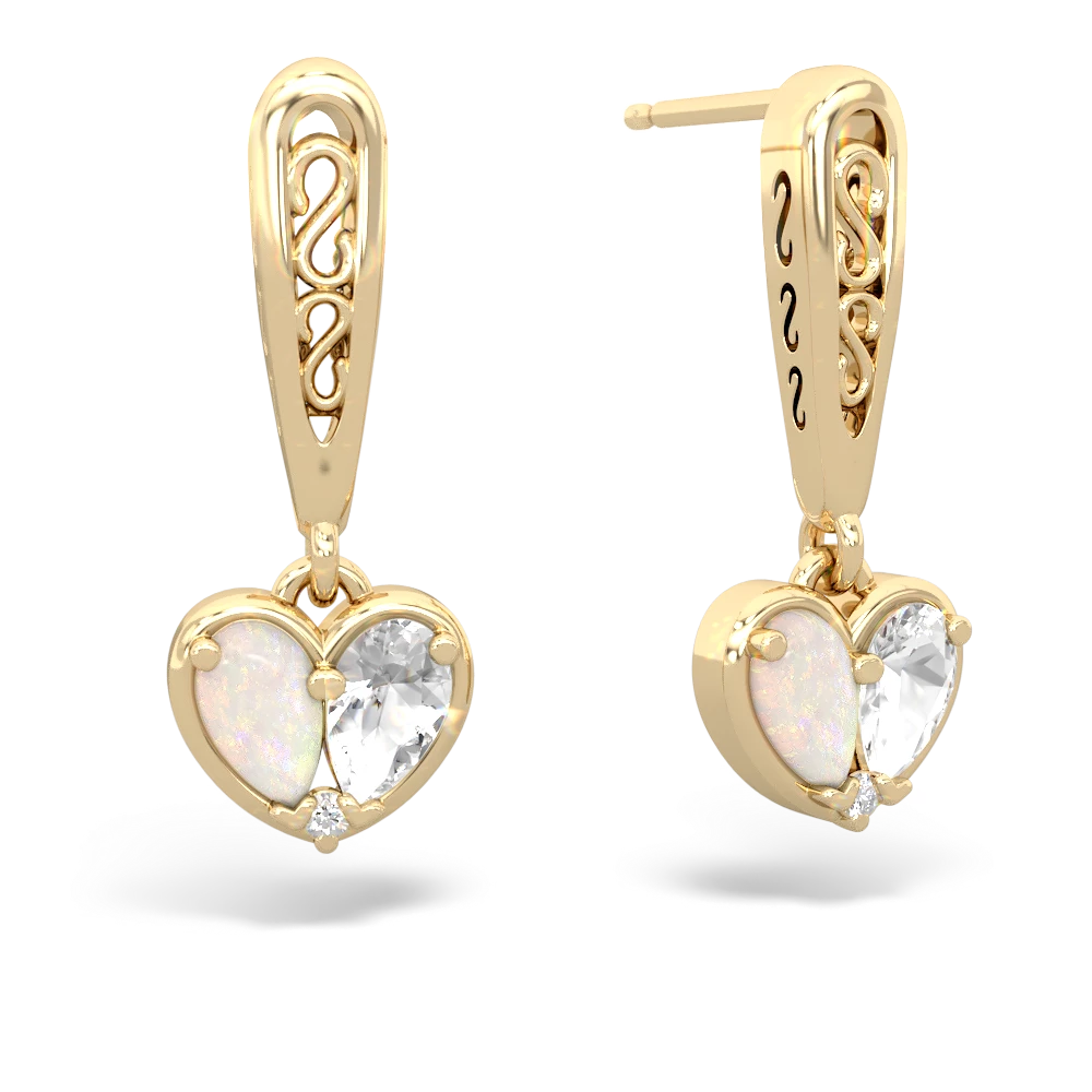 Opal Filligree Heart 14K Yellow Gold earrings E5070