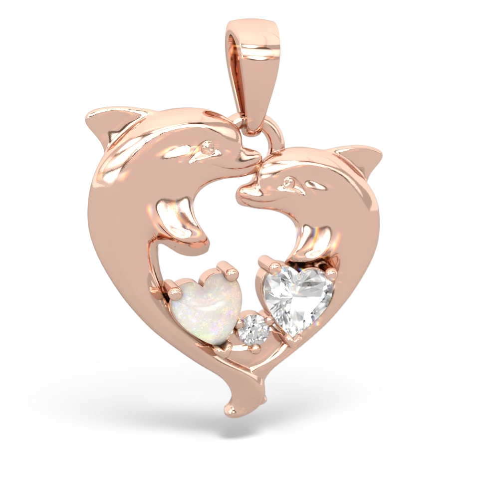 Opal Dolphin Heart 14K Rose Gold pendant P5820