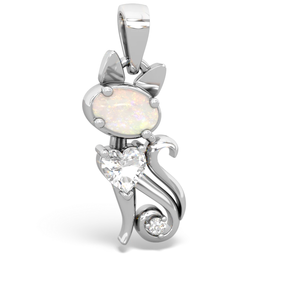 Opal Kitten 14K White Gold pendant P5780