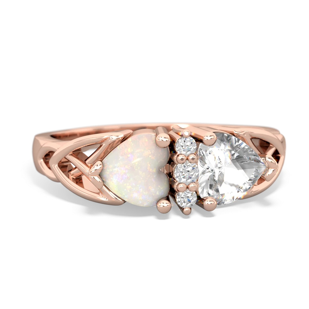 Opal Celtic Knot Double Heart 14K Rose Gold ring R5040