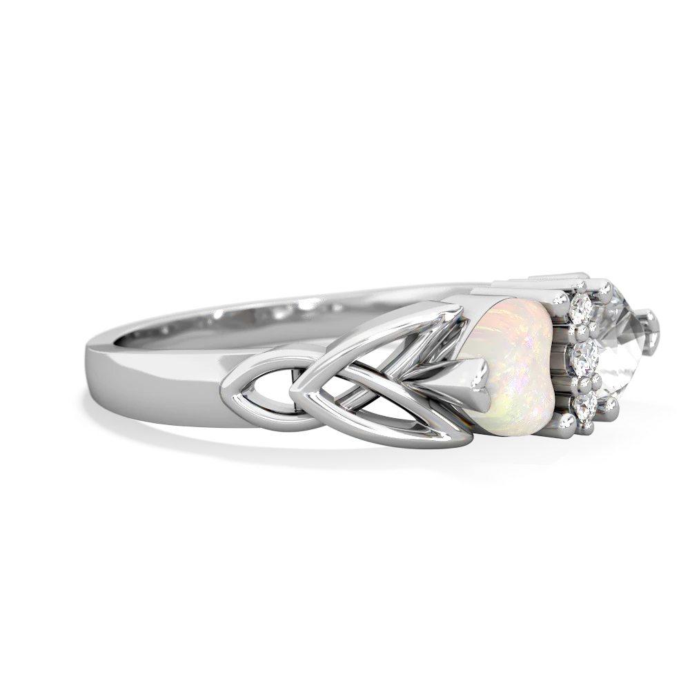 Opal Celtic Knot Double Heart 14K White Gold ring R5040