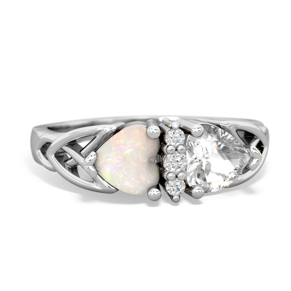 Opal Celtic Knot Double Heart 14K White Gold ring R5040