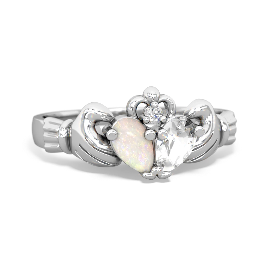 Opal 'Our Heart' Claddagh 14K White Gold ring R2388