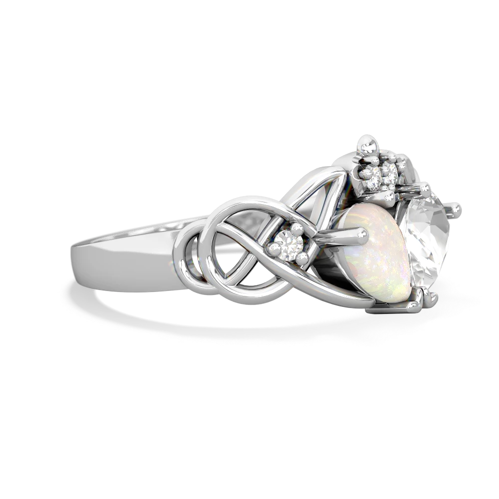 Opal 'One Heart' Celtic Knot Claddagh 14K White Gold ring R5322