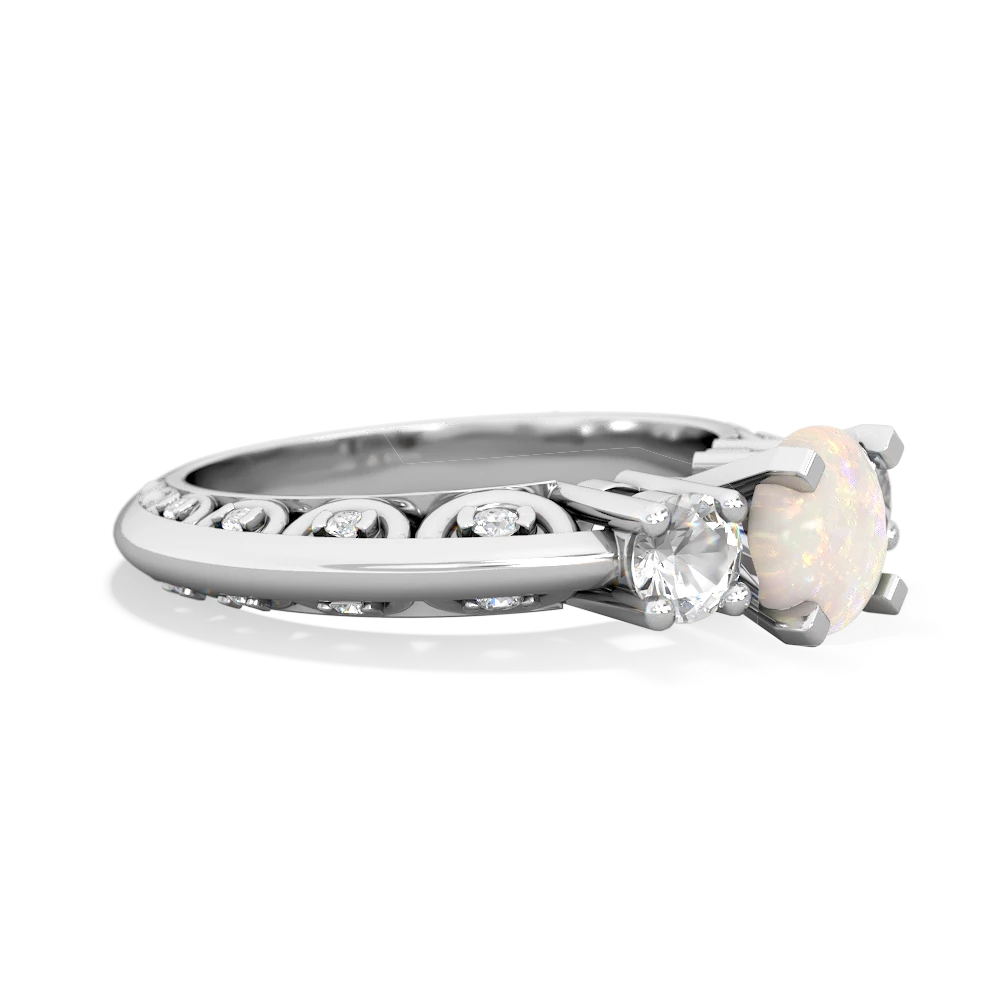 Opal Art Deco Eternal Embrace Engagement 14K White Gold ring C2003