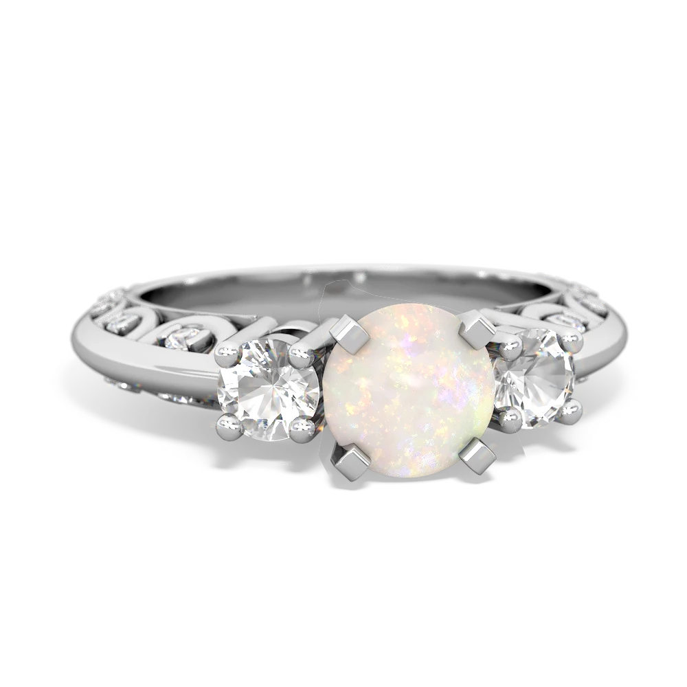 Opal Art Deco Eternal Embrace Engagement 14K White Gold ring C2003