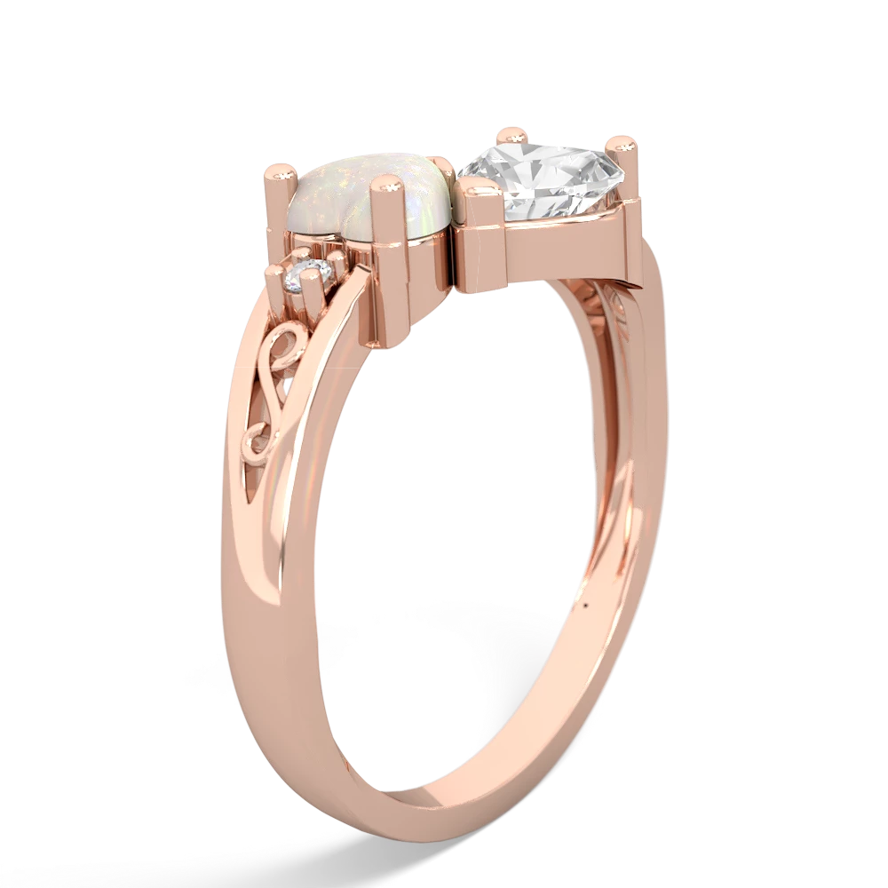 Opal Snuggling Hearts 14K Rose Gold ring R2178