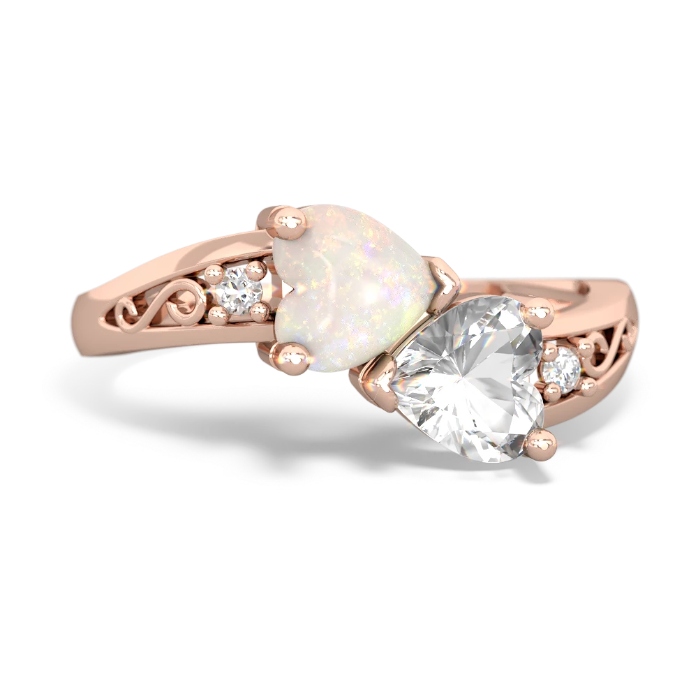 Opal Snuggling Hearts 14K Rose Gold ring R2178