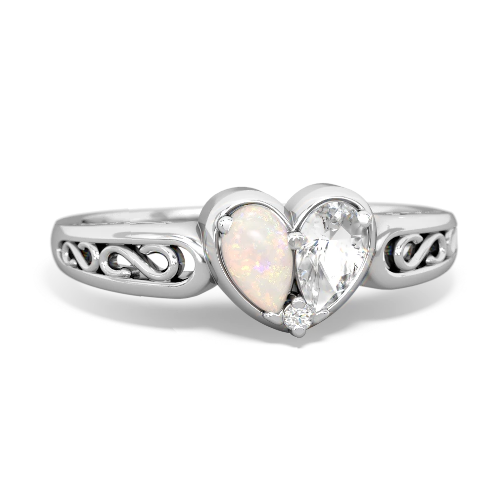 Opal Filligree 'One Heart' 14K White Gold ring R5070